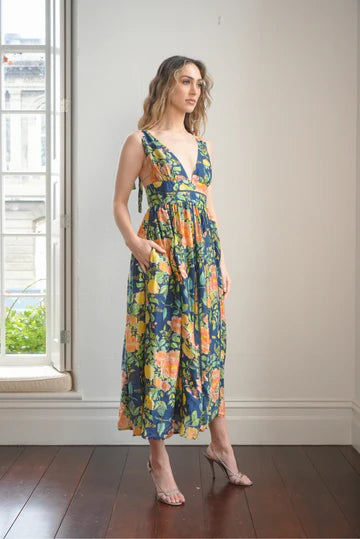 Lulu Zagame Shoulder-Tie Maxi Dress - Midnight Bloom