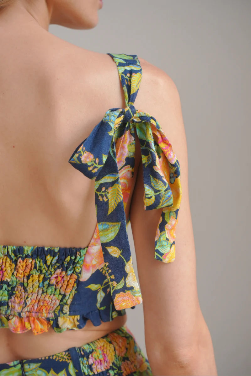 Lulu Zagame Shoulder Tie Bralet in Midnight Bloom