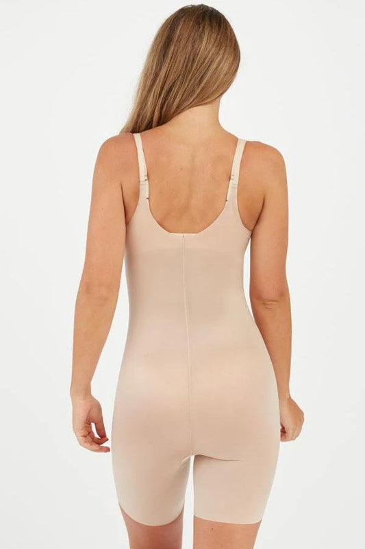 Spanx Thinstincts Open Bust Mid Thigh Body Suit 10235R- Champagne Beige