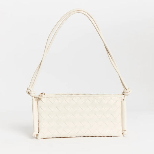 Vestirsi Daniella White Triangular Woven Leather Handbag