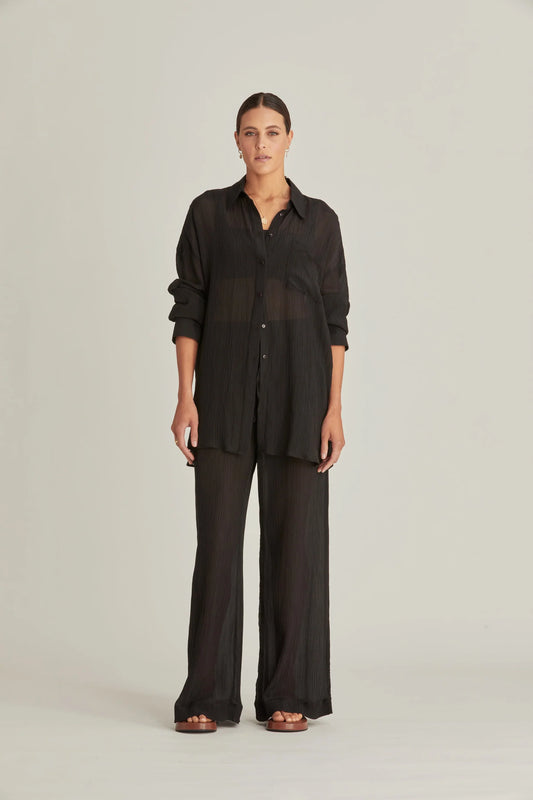 The One Six Oversized Back Vent Shirt and Pant Set Black Silk Crinkle