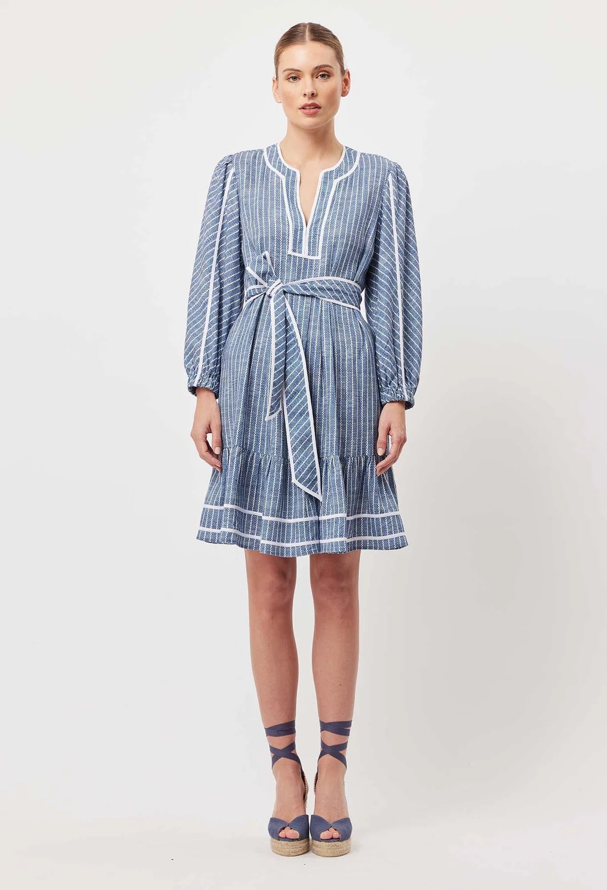 Once Was Antigua Linen Viscose Dress in Del Mar Stripe