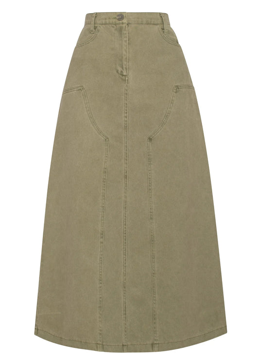 Apartment Clothing Australia Made Denim Maxi Skirt - Kelp