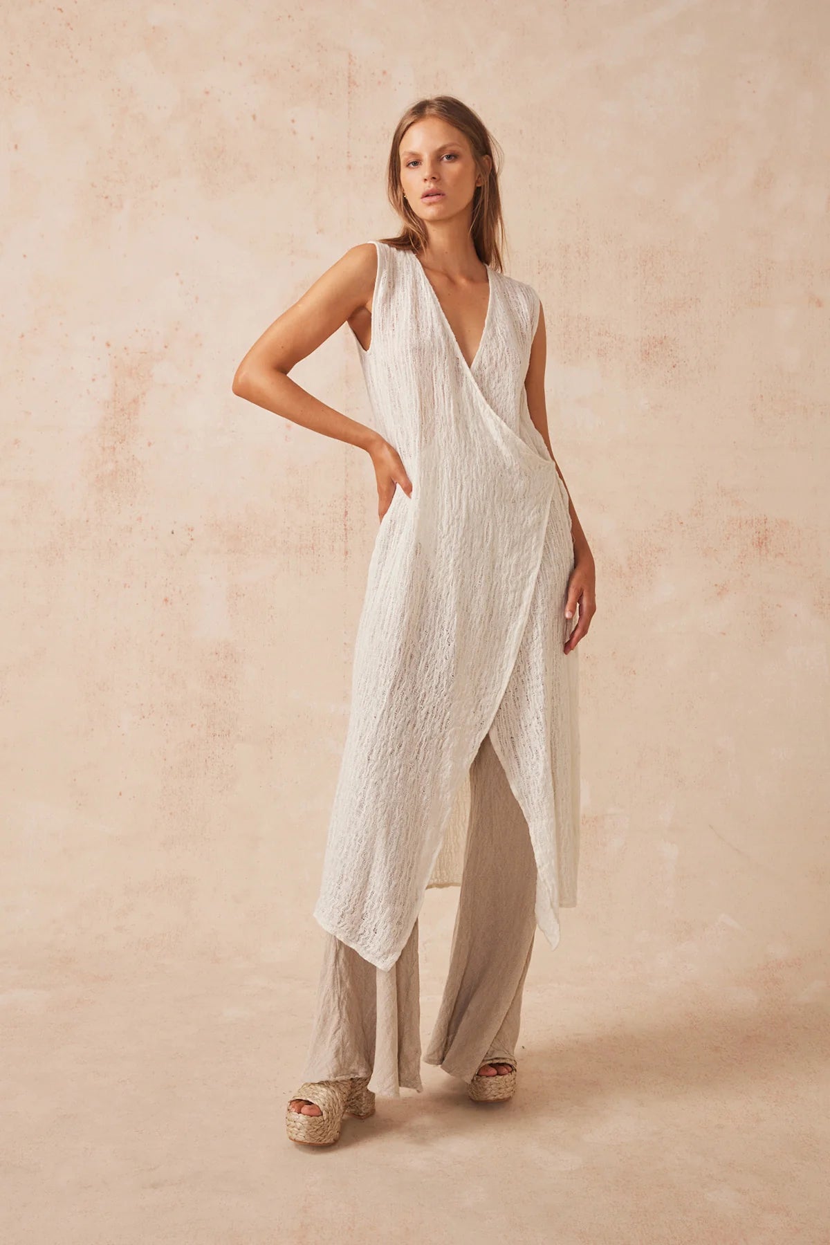 Estilo Emporio  Slip Midi Dress - Stracciatella Panna