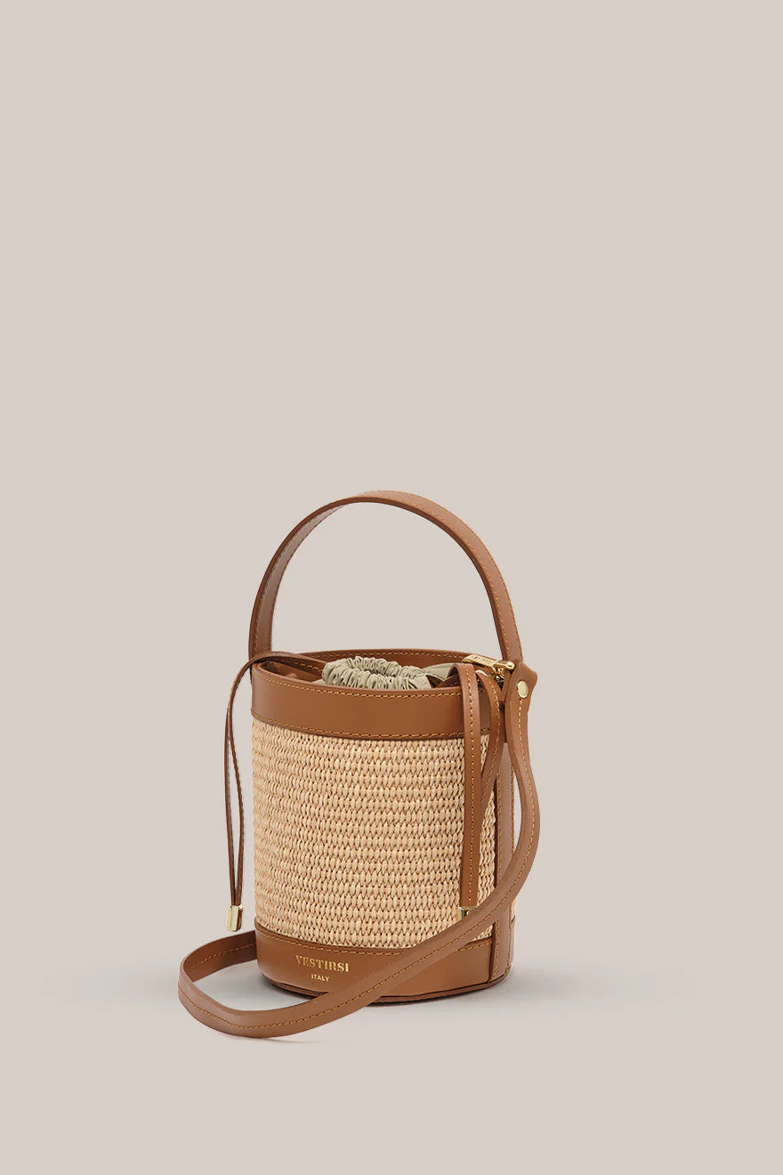 Vestirsi Brittany Raffia Bucket Bag, Tan