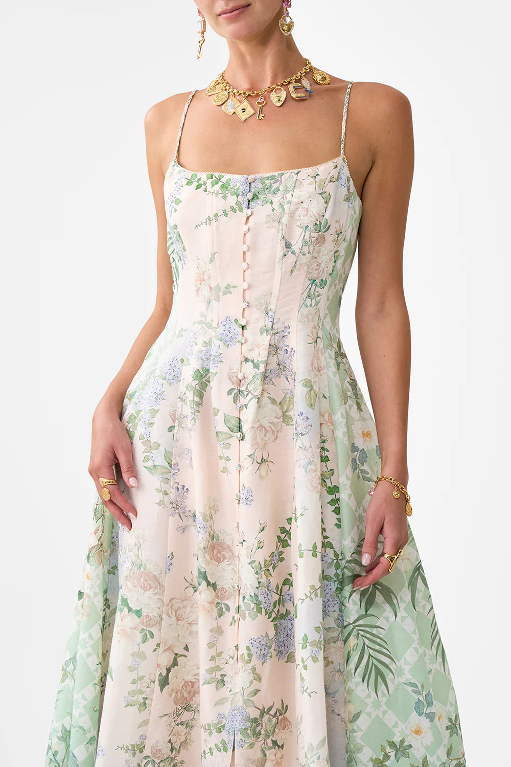 Camilla Palacio Playground Corset Dress With Long Flared Skirt