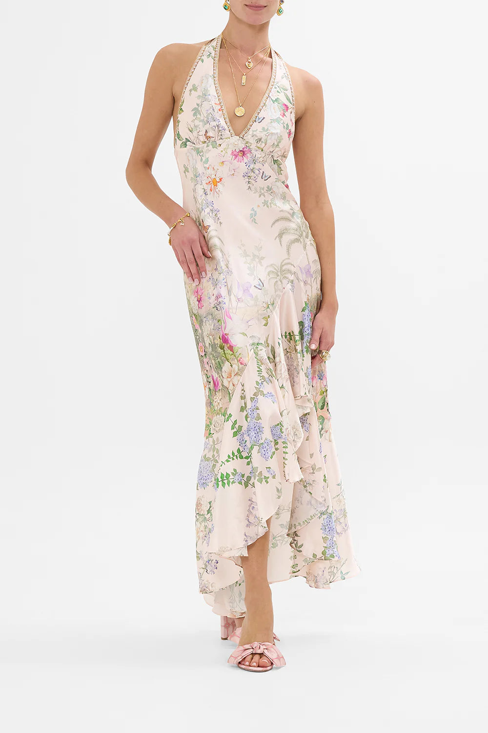 Camilla The Palacio Playground Bias Halter Dress With Ruffle Hem