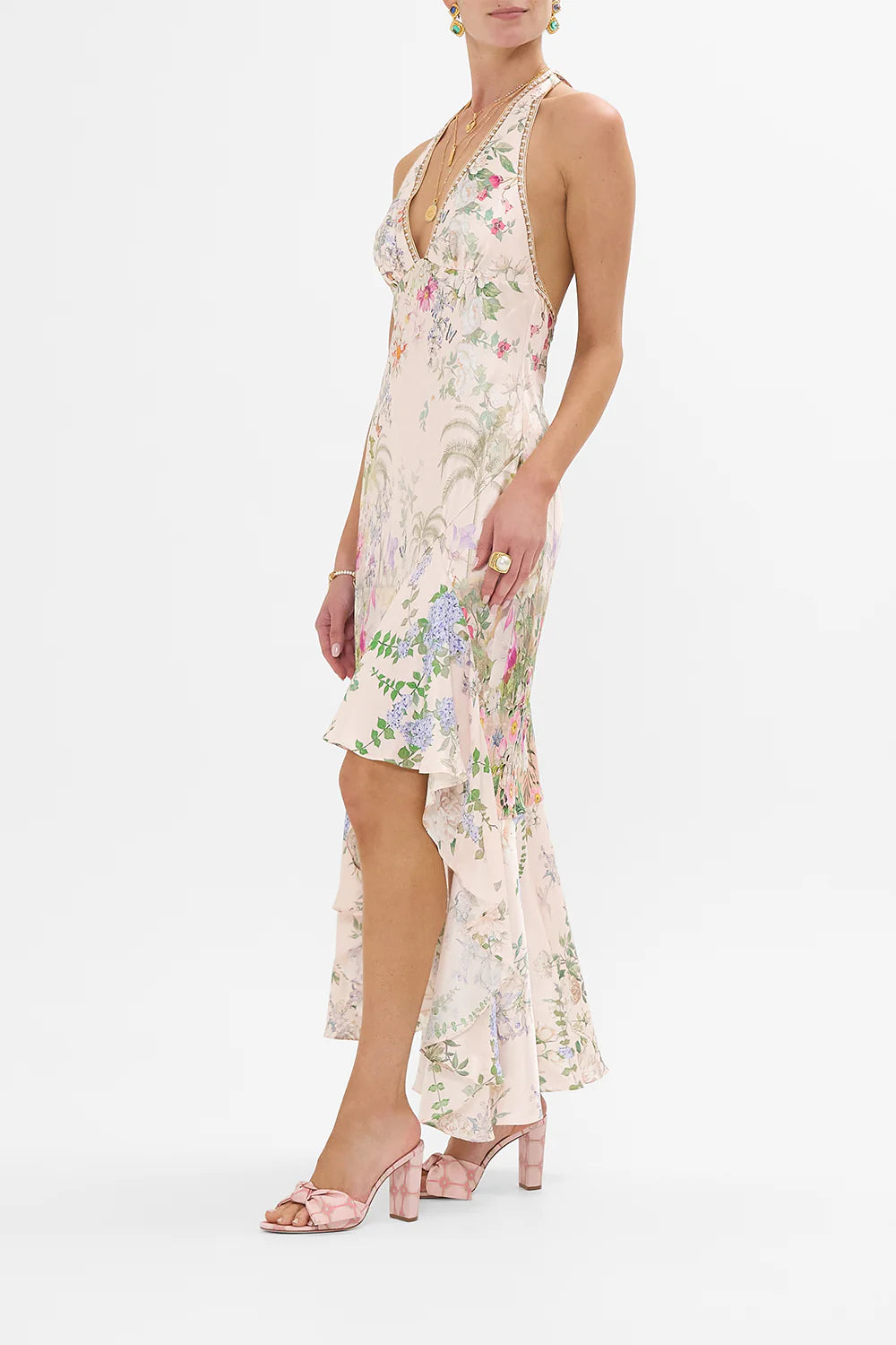 Camilla The Palacio Playground Bias Halter Dress With Ruffle Hem