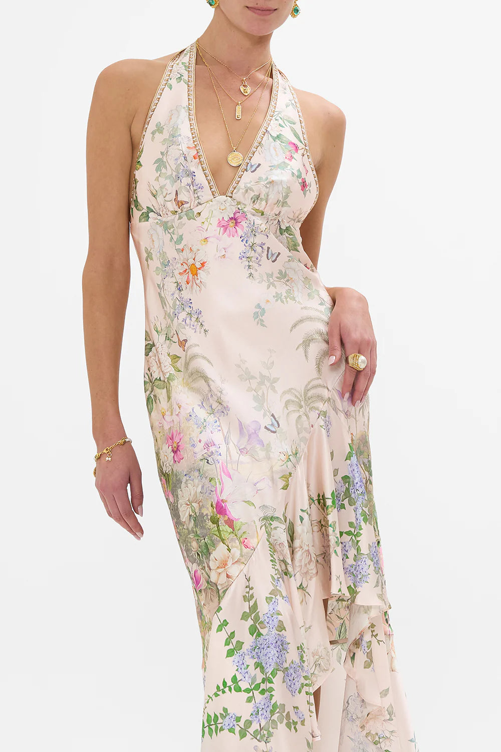 Camilla The Palacio Playground Bias Halter Dress With Ruffle Hem