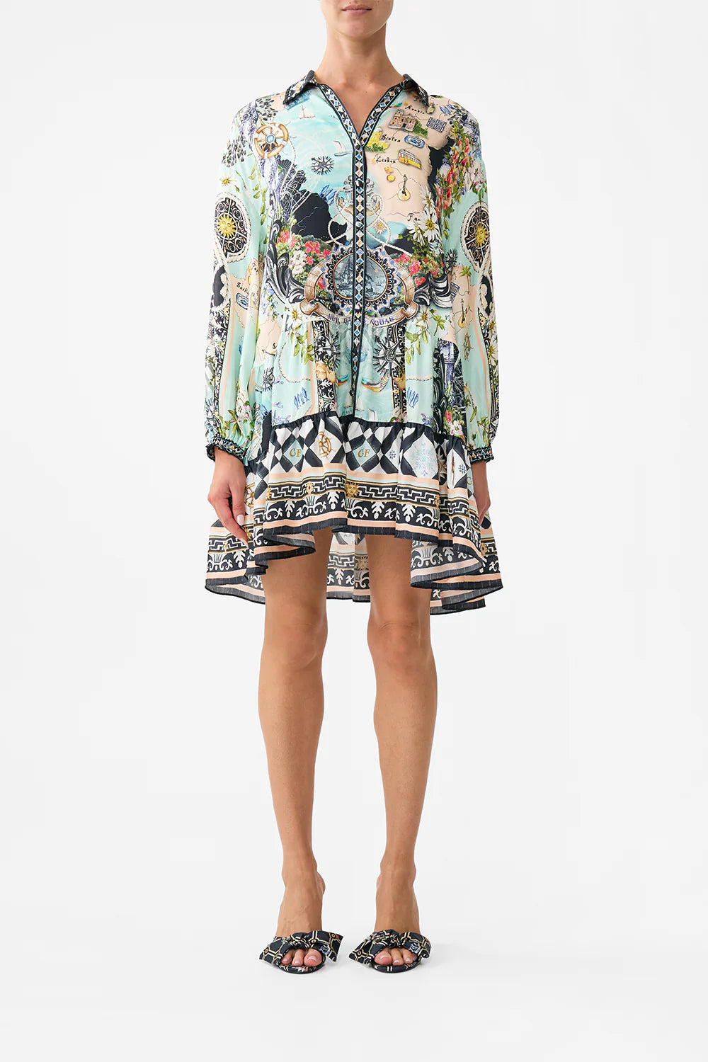Camilla Folk Afloat Long Sleeved Tiered Short Dress