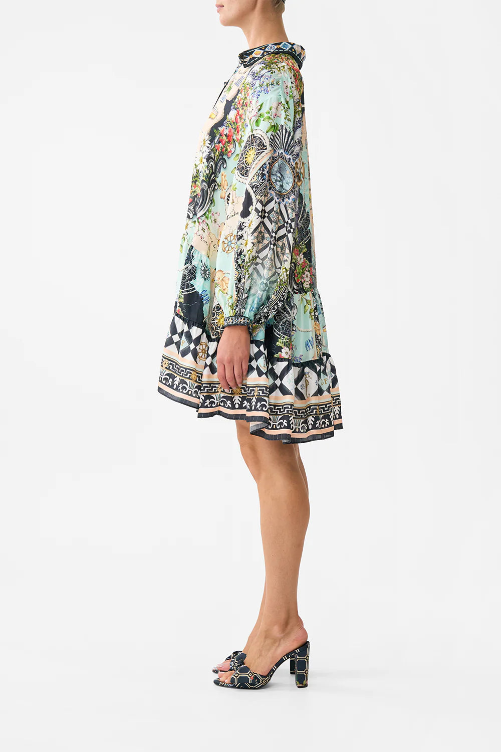 Camilla Folk Afloat Long Sleeved Tiered Short Dress