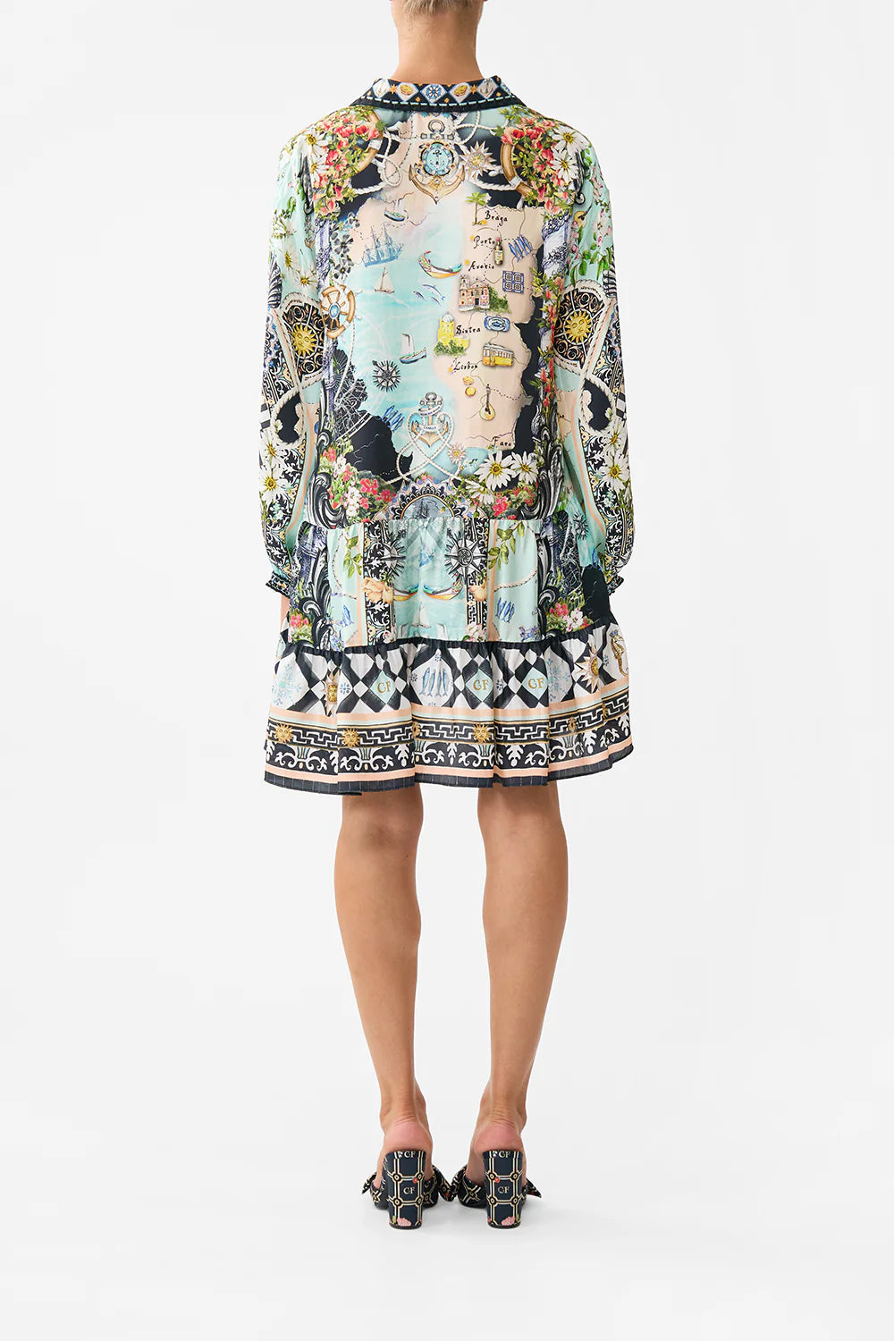 Camilla Folk Afloat Long Sleeved Tiered Short Dress