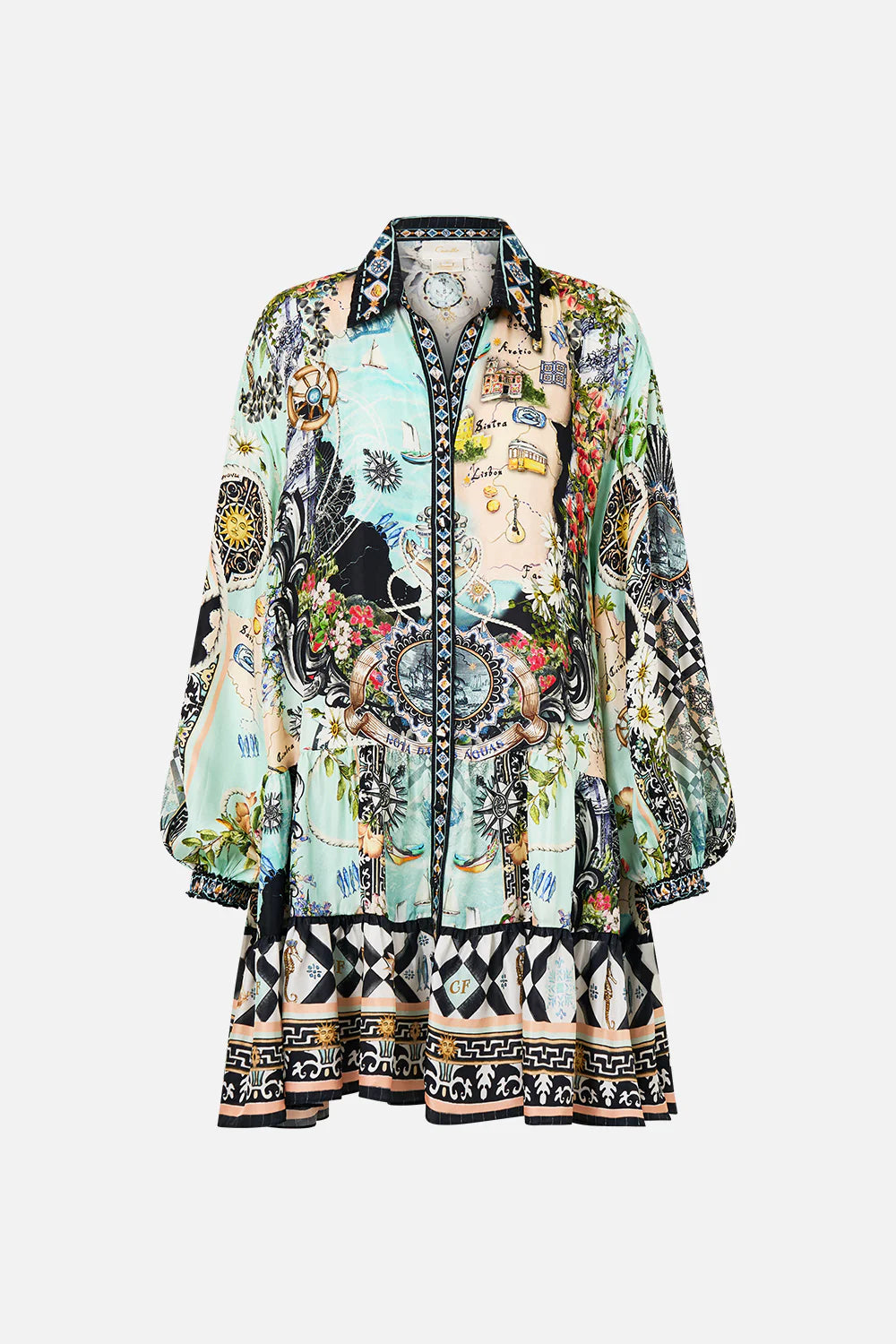 Camilla Folk Afloat Long Sleeved Tiered Short Dress