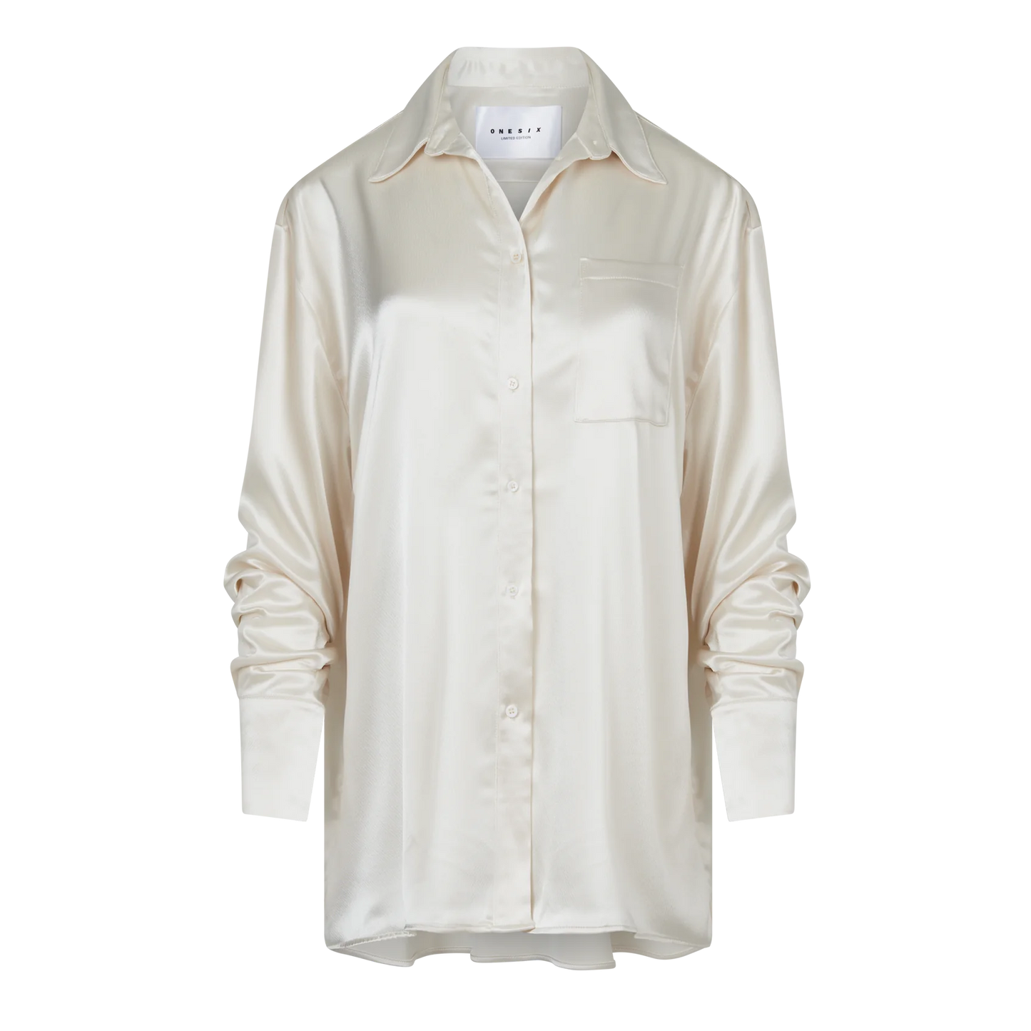 The One Six Signature Luxe Monogram Shirt Ivory Satin