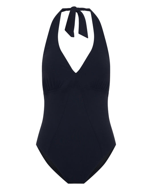 Ellery and Moss X Contessa Volpi Janet Halterneck One Piece Swimsuit - Black Ribbed