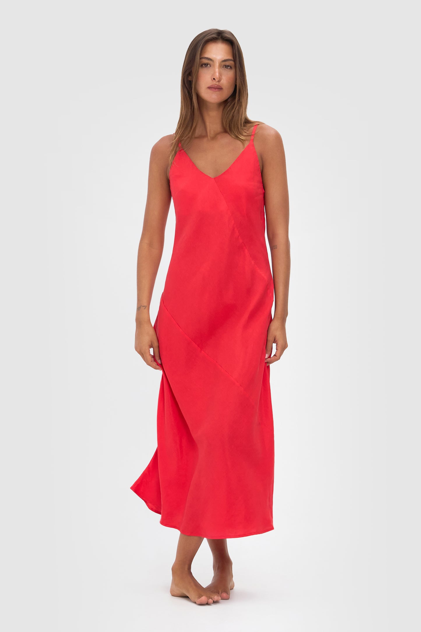 Ellery and Moss Adeline Midi Bias Dress - Fire Red