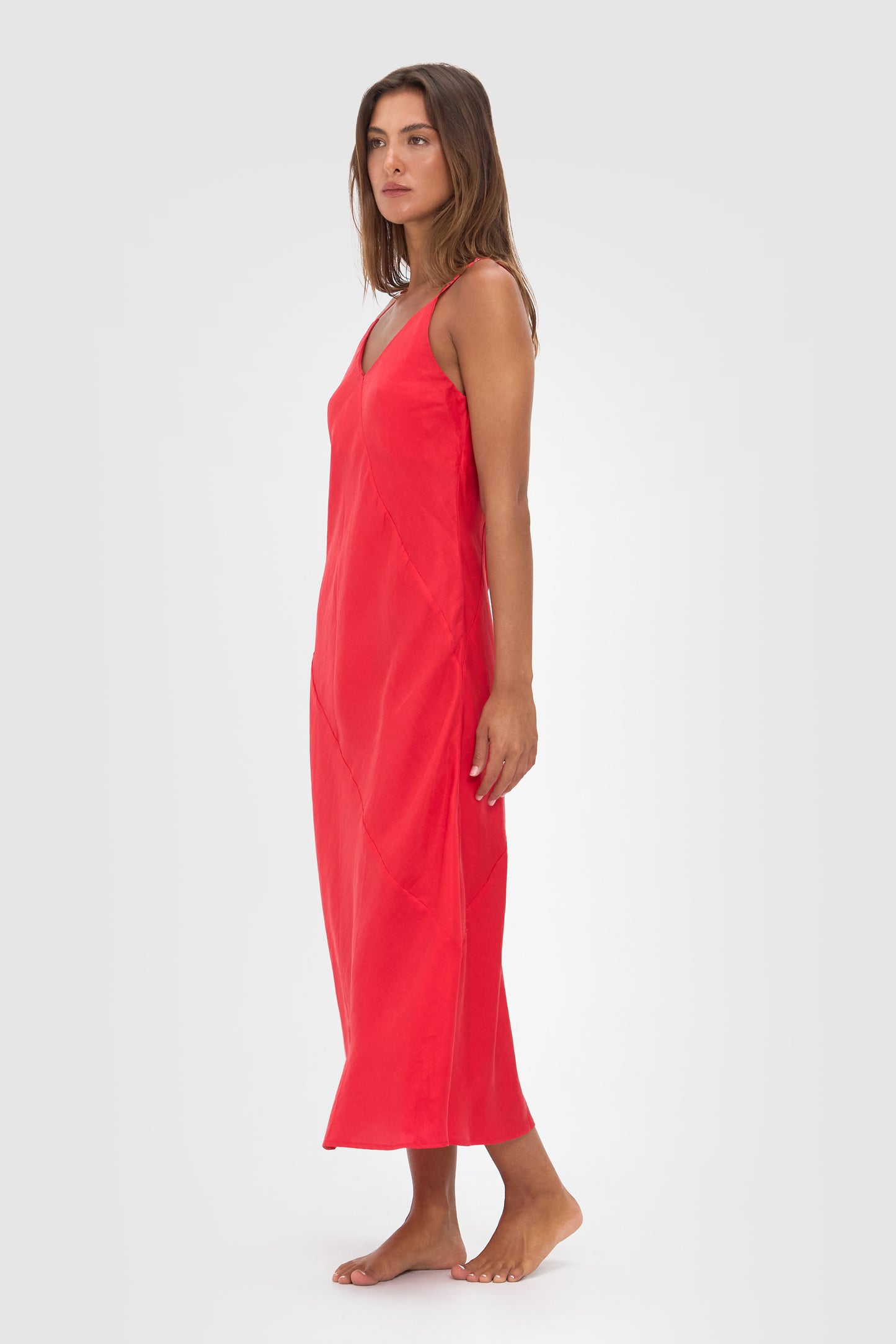 Ellery and Moss Adeline Midi Bias Dress - Fire Red