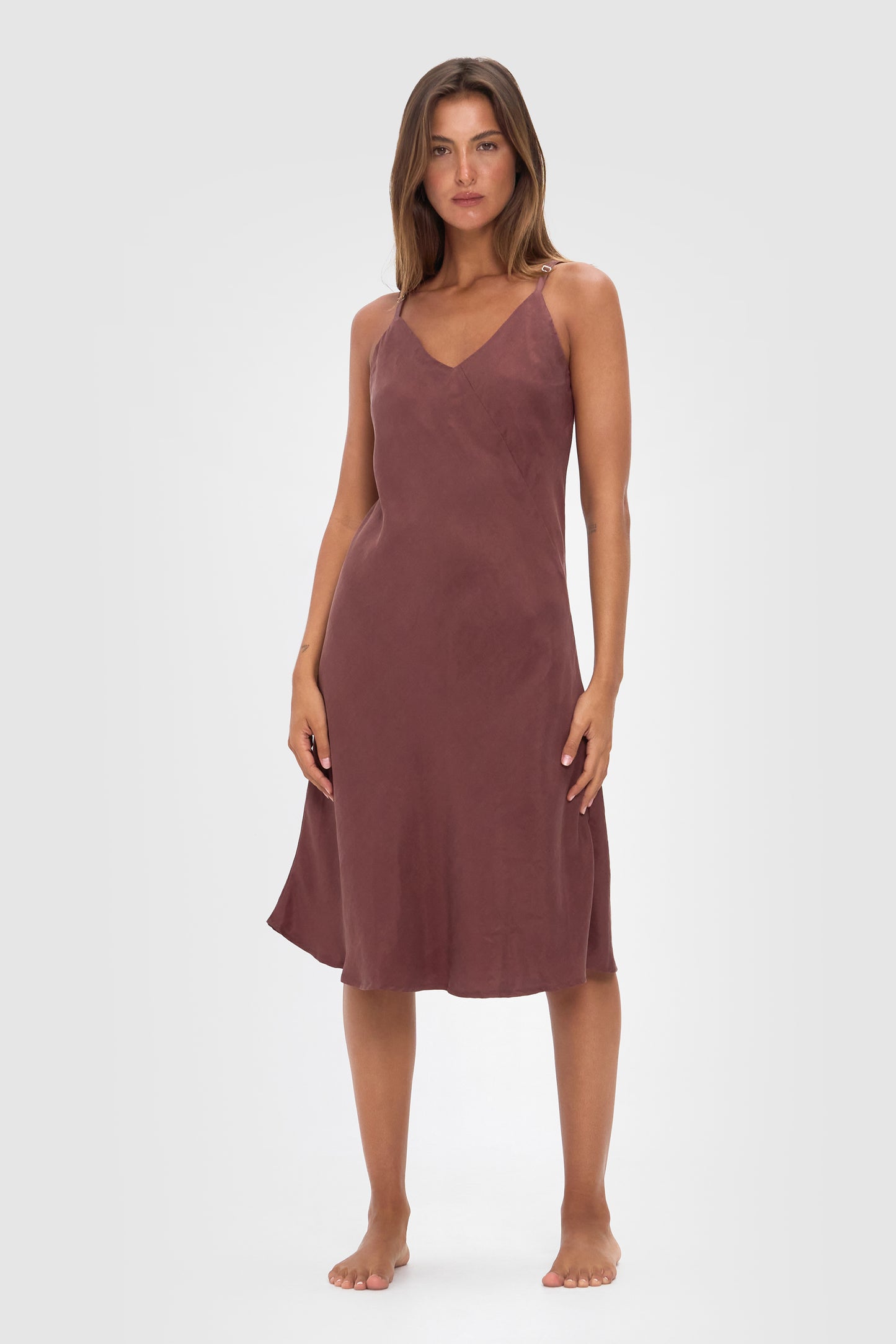 Ellery and Moss Adeline Short Bias Cut Dress - Chocolate