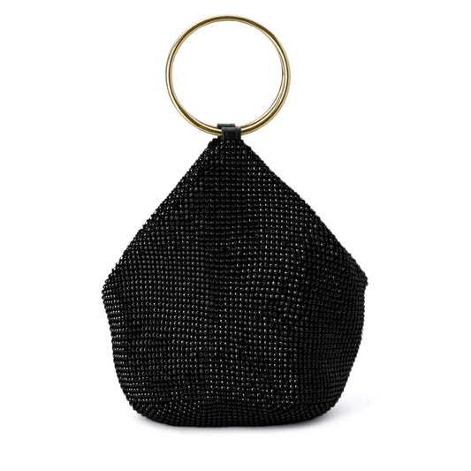 Olga Berg Ellie Crystal Mesh Black Ring Handle Bag
