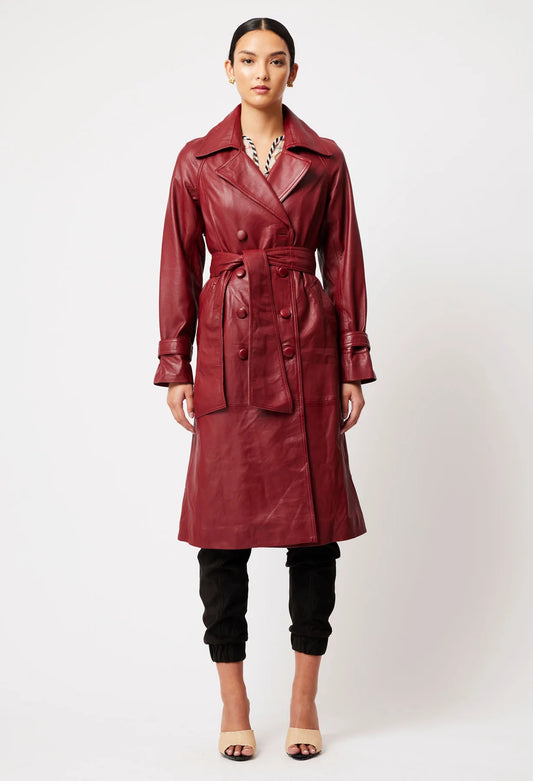 Once Was Astra Leather Trench Coat in Scarlett