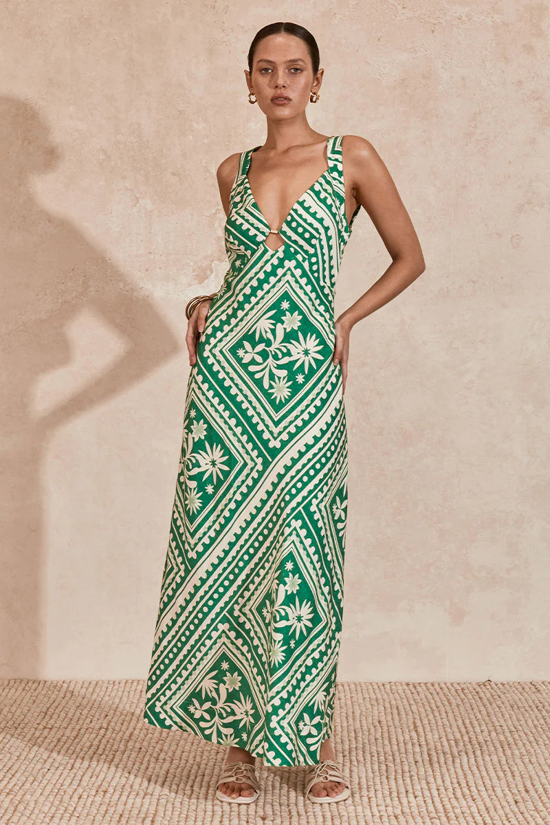 Mon Renn Losas Midi Dress - Emerald Tile