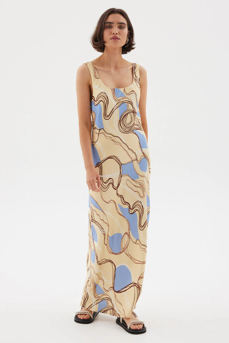 Sovere Studio Expression Bias Midi Dress - Custard/Blue