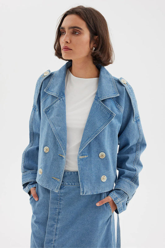 Sovere Studio Crop Denim Trench - Blue