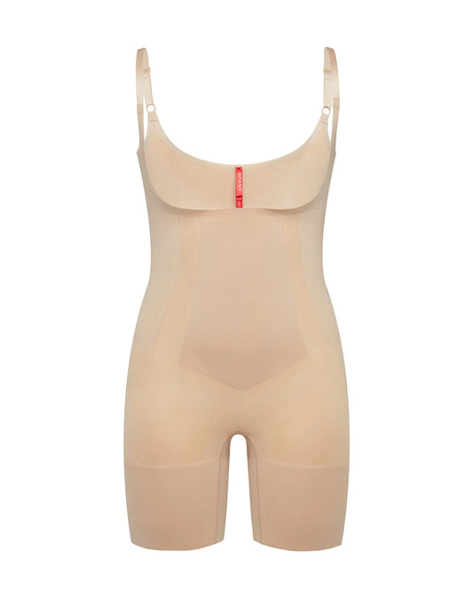 Spanx Encore Open Bust Mid-Thigh Bodysuit - Soft Nude - 10130R
