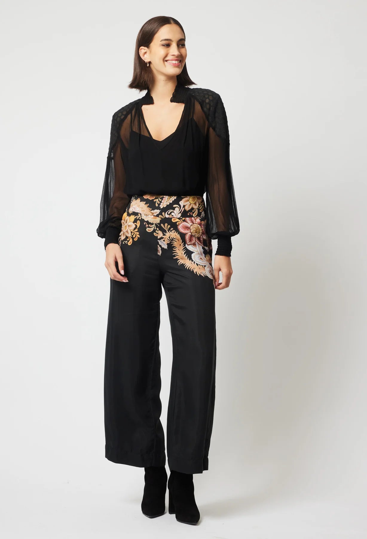 Once Was Empress Cupro Viscose Pant in Dragon Flower