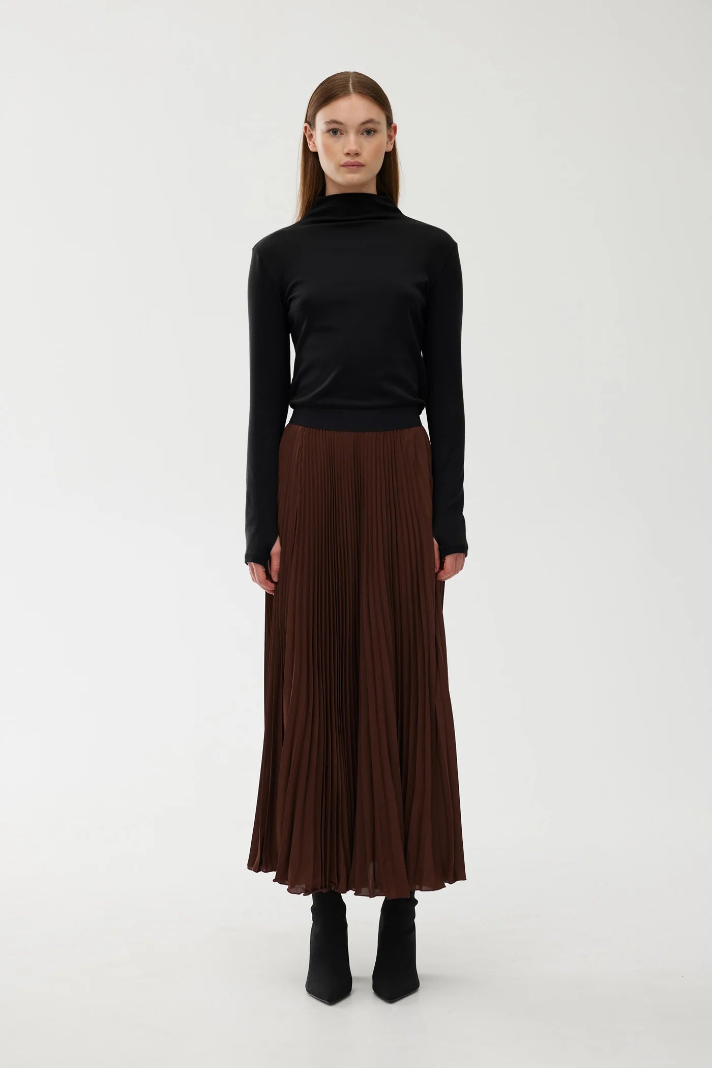 Kinney the Label Goldie Pleat Skirt - Chocolate