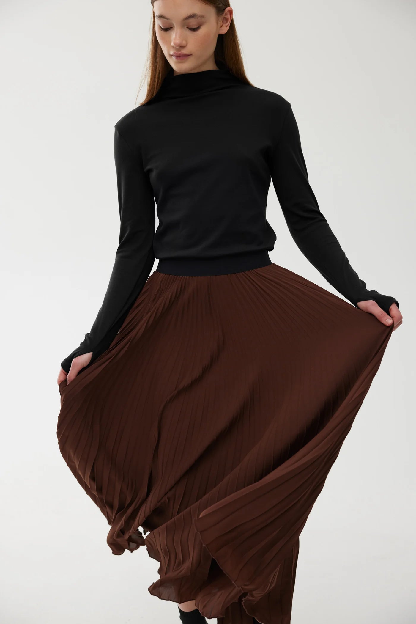 Kinney the Label Goldie Pleat Skirt - Chocolate