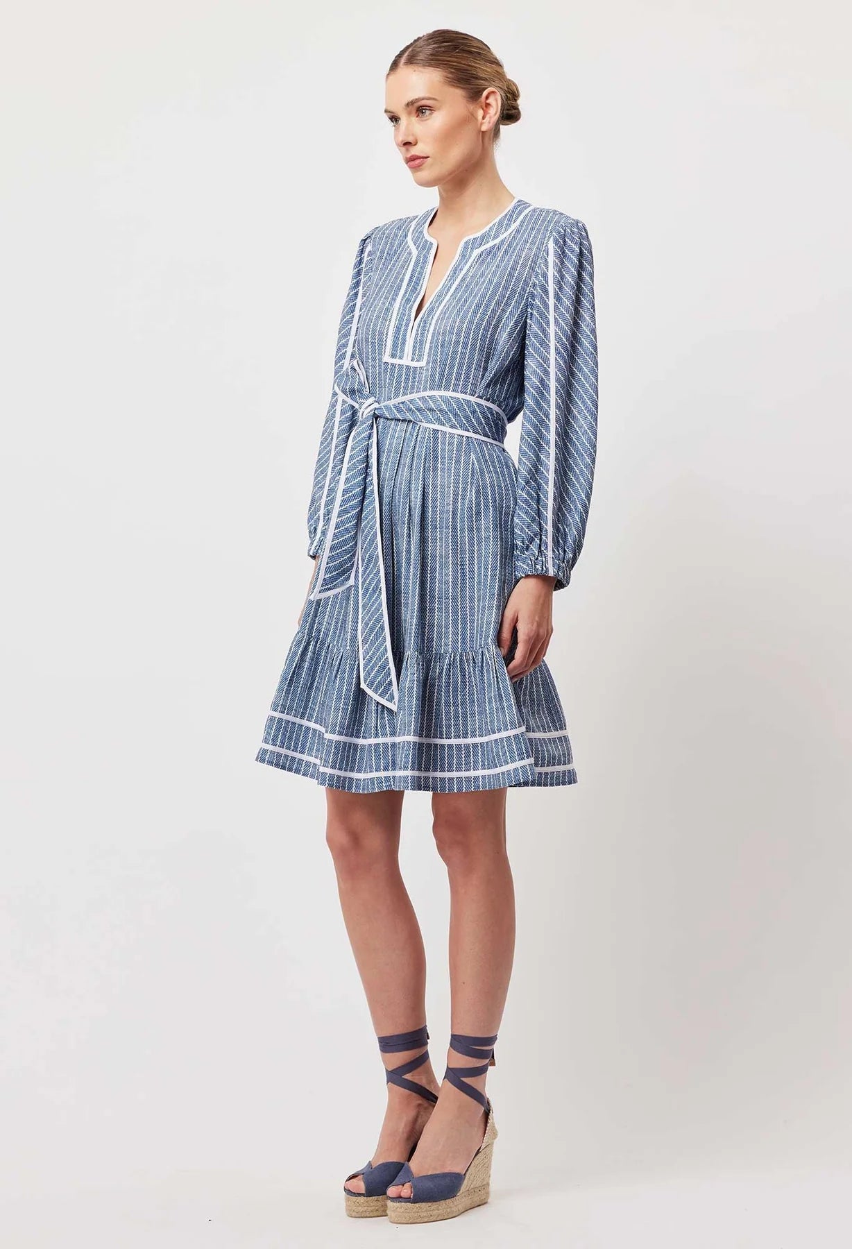 Once Was Antigua Linen Viscose Dress in Del Mar Stripe