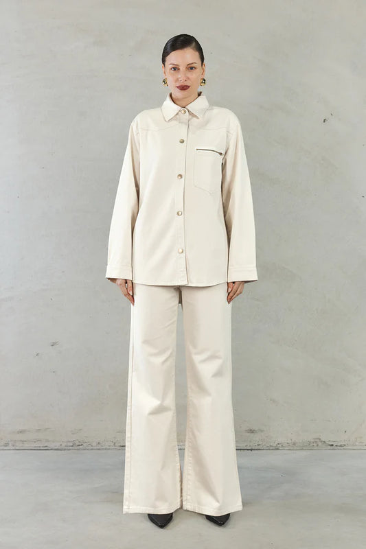 Sofia Irina Josefina Oversized Denim Shirt - Cream
