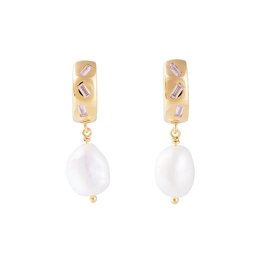 Fairley Scatter Baguette Pearl Hoops