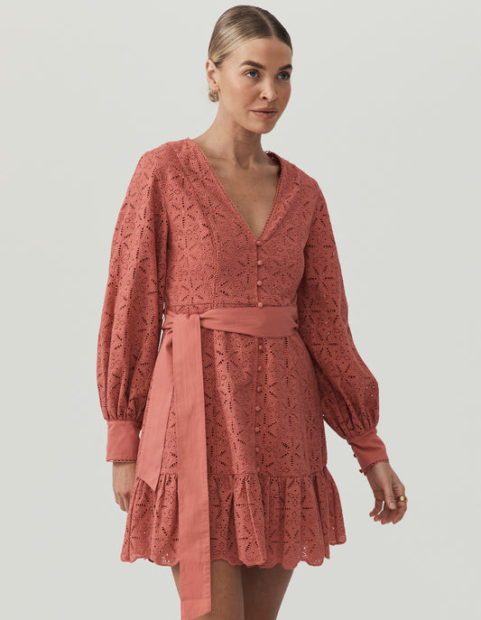 Mos the Label Sara Lace Mini Dress - Sangria