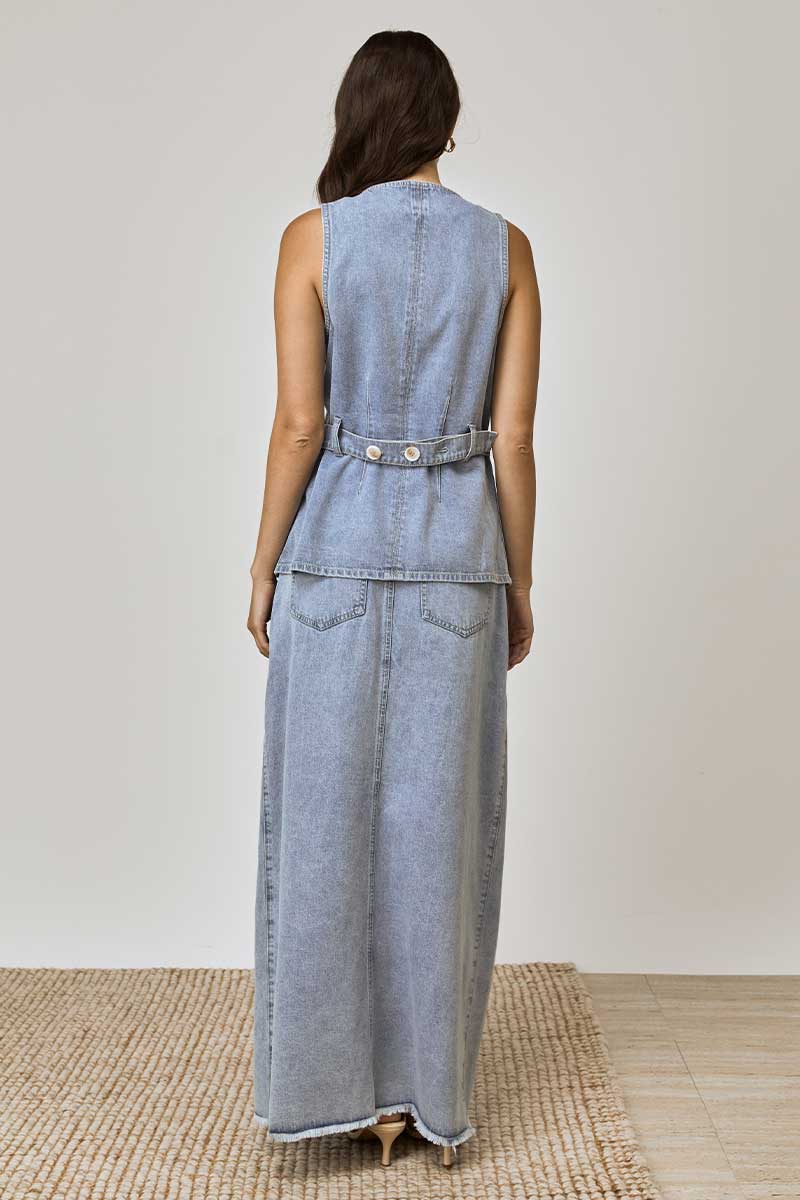 Mon Renn Lain Maxi Skirt - Denim Blue