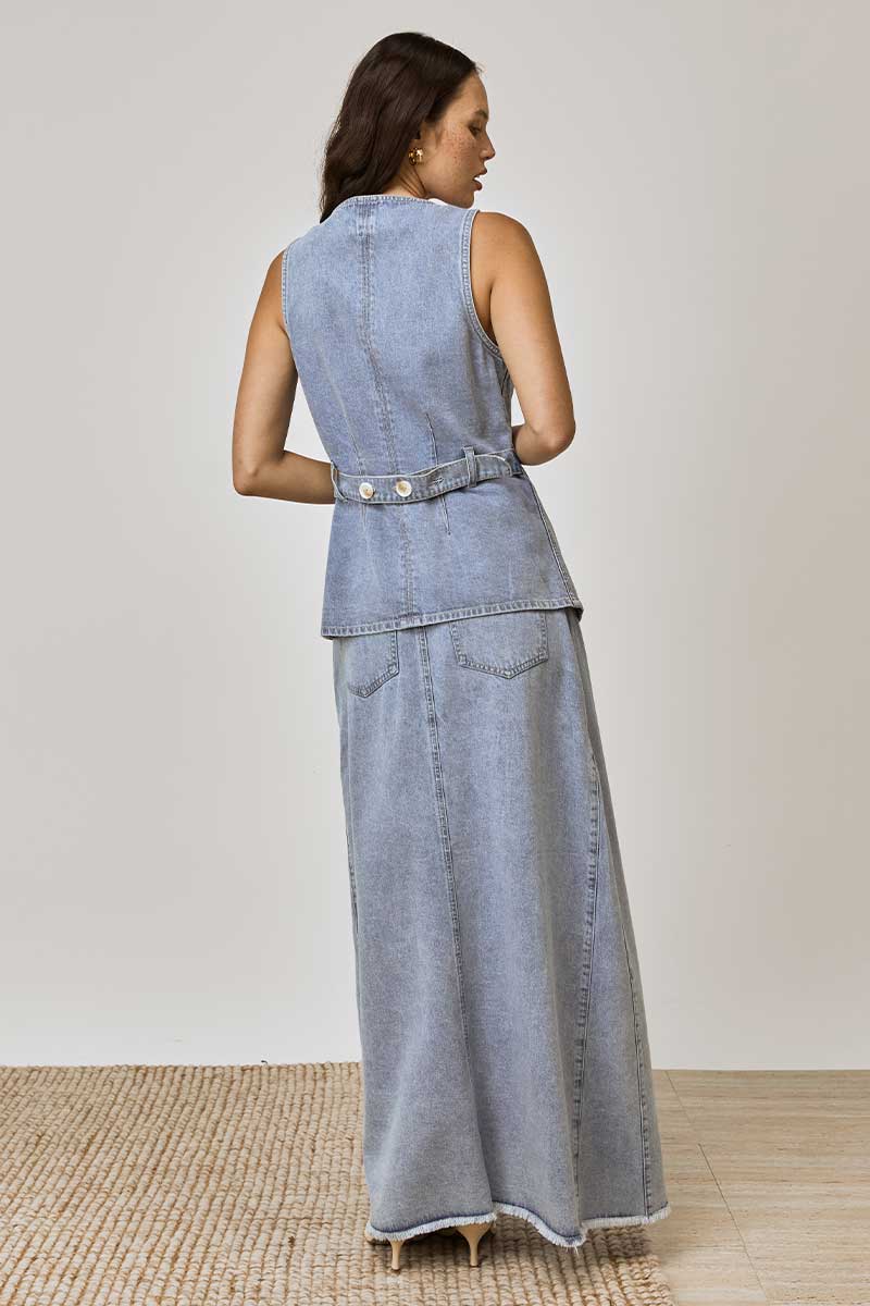 Mon Renn Lain Maxi Skirt - Denim Blue