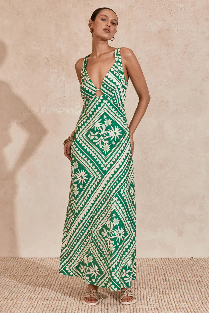 Mon Renn Losas Midi Dress - Emerald Tile