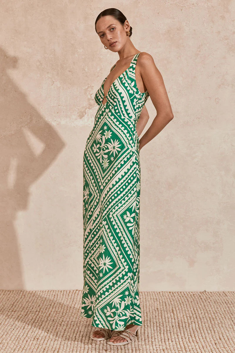 Mon Renn Losas Midi Dress - Emerald Tile