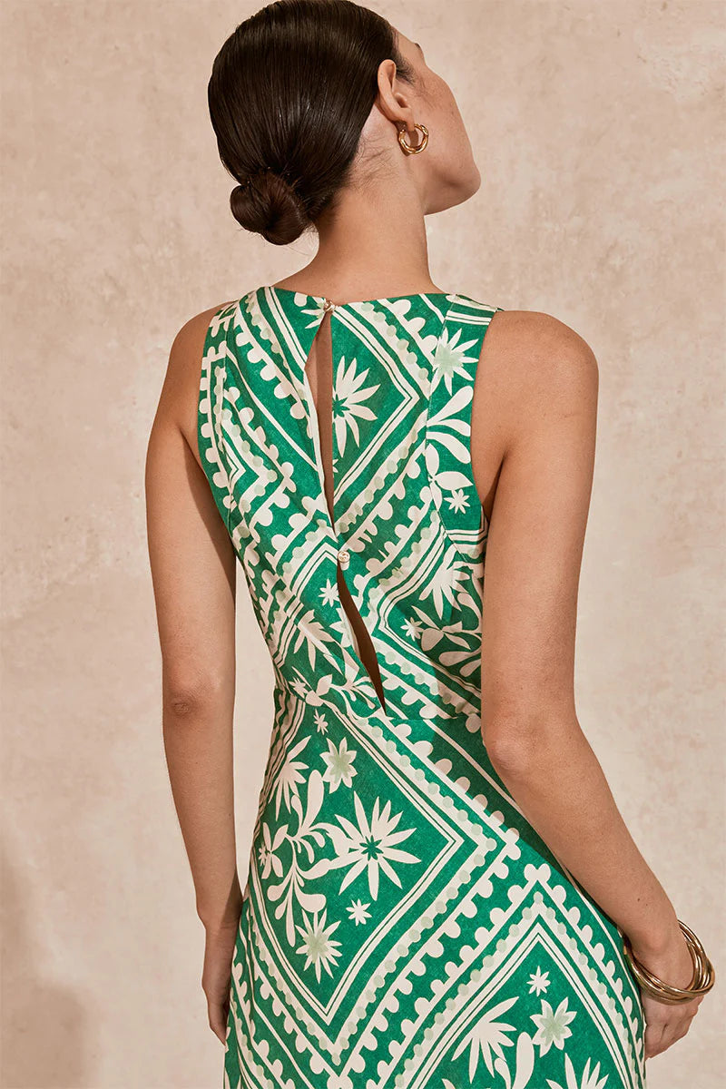 Mon Renn Losas Midi Dress - Emerald Tile