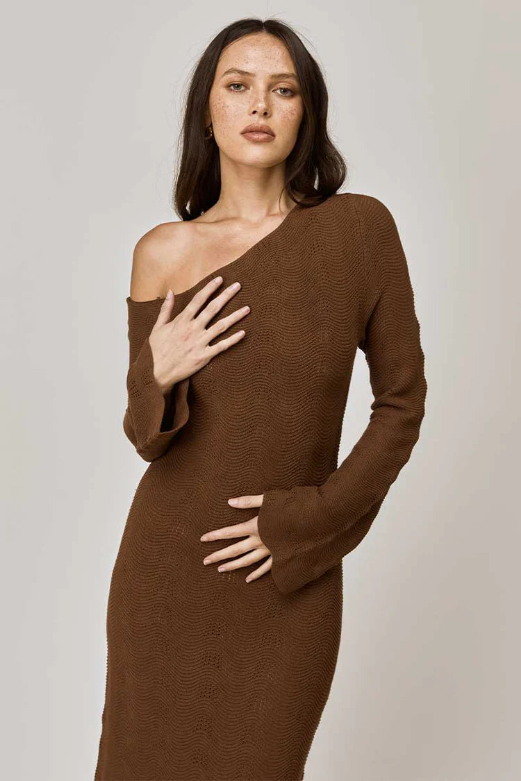 Mon Renn Waves Midi Dress - Mocha