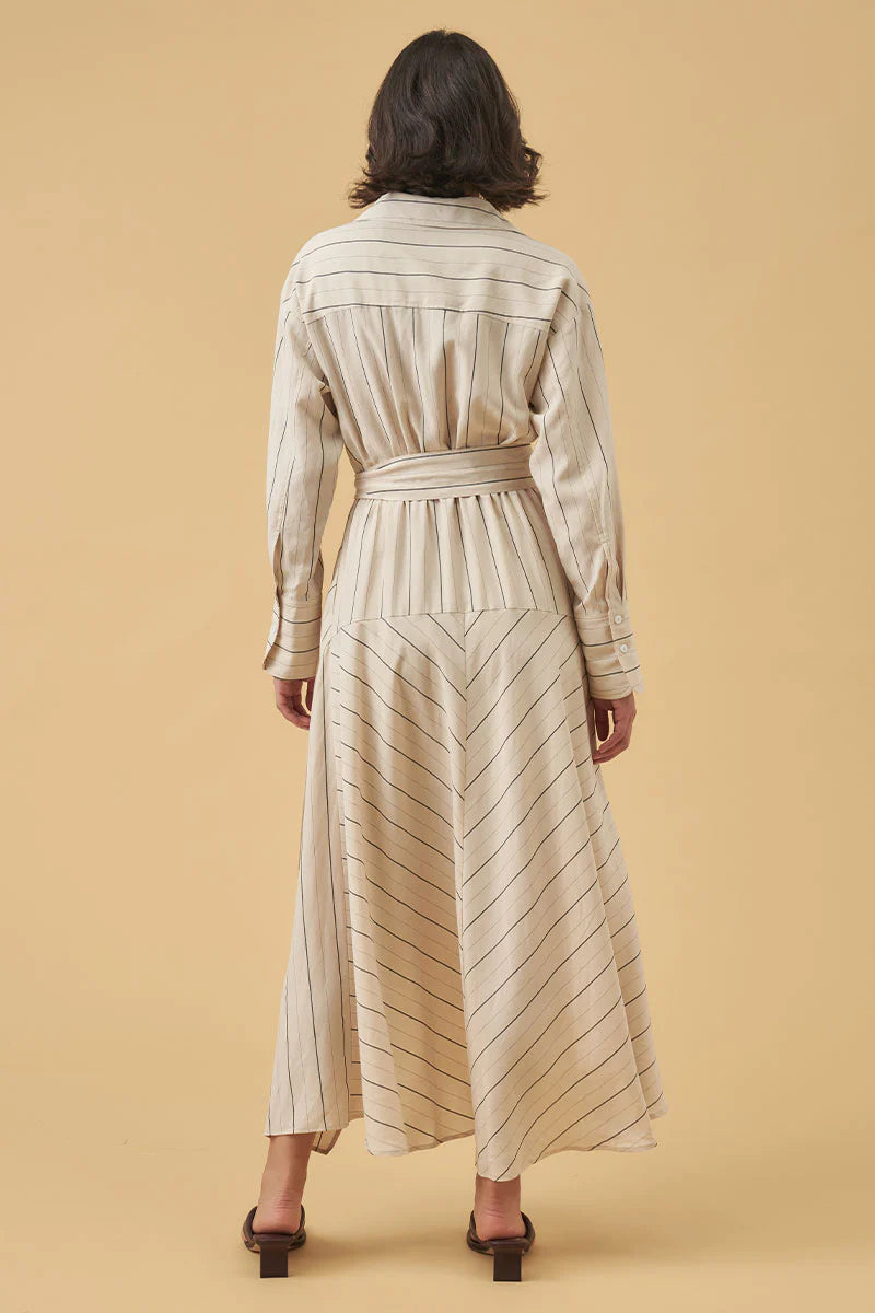 Mon Renn Valley Midi Dress - Ecru Stripe