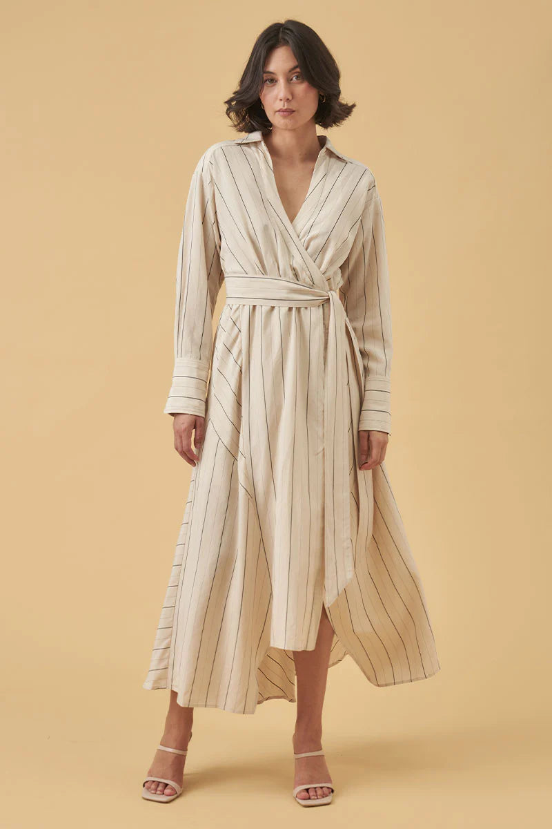 Mon Renn Valley Midi Dress - Ecru Stripe