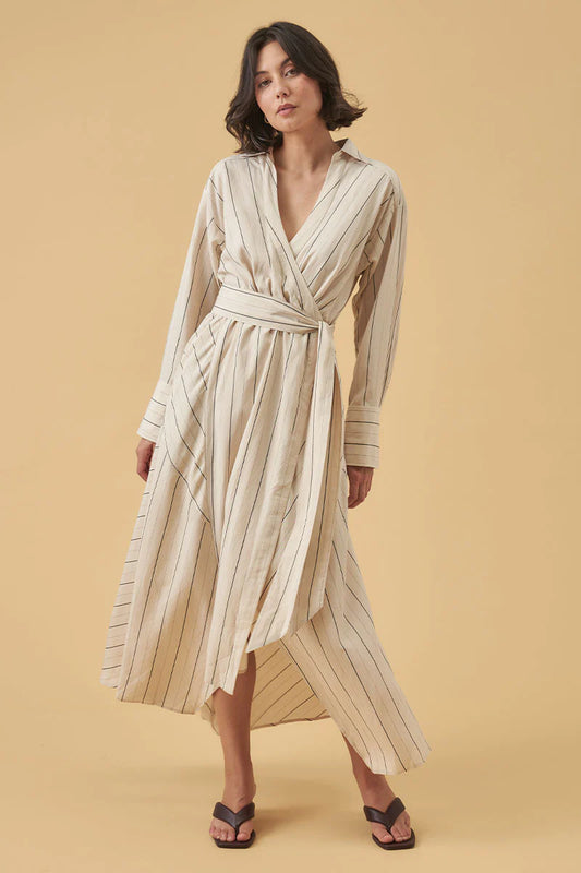 Mon Renn Valley Midi Dress - Ecru Stripe