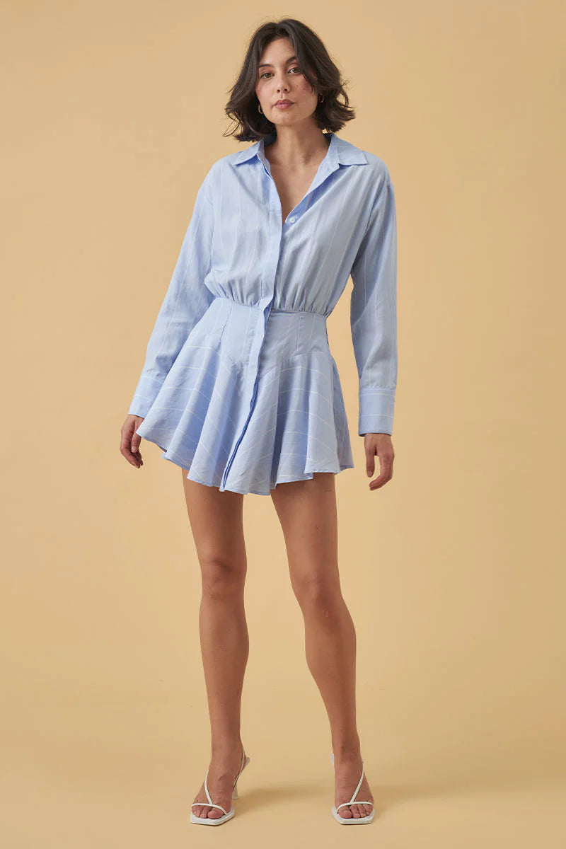 Mon Renn Valley Mini Dress - Baby Blue Stripe - Last One