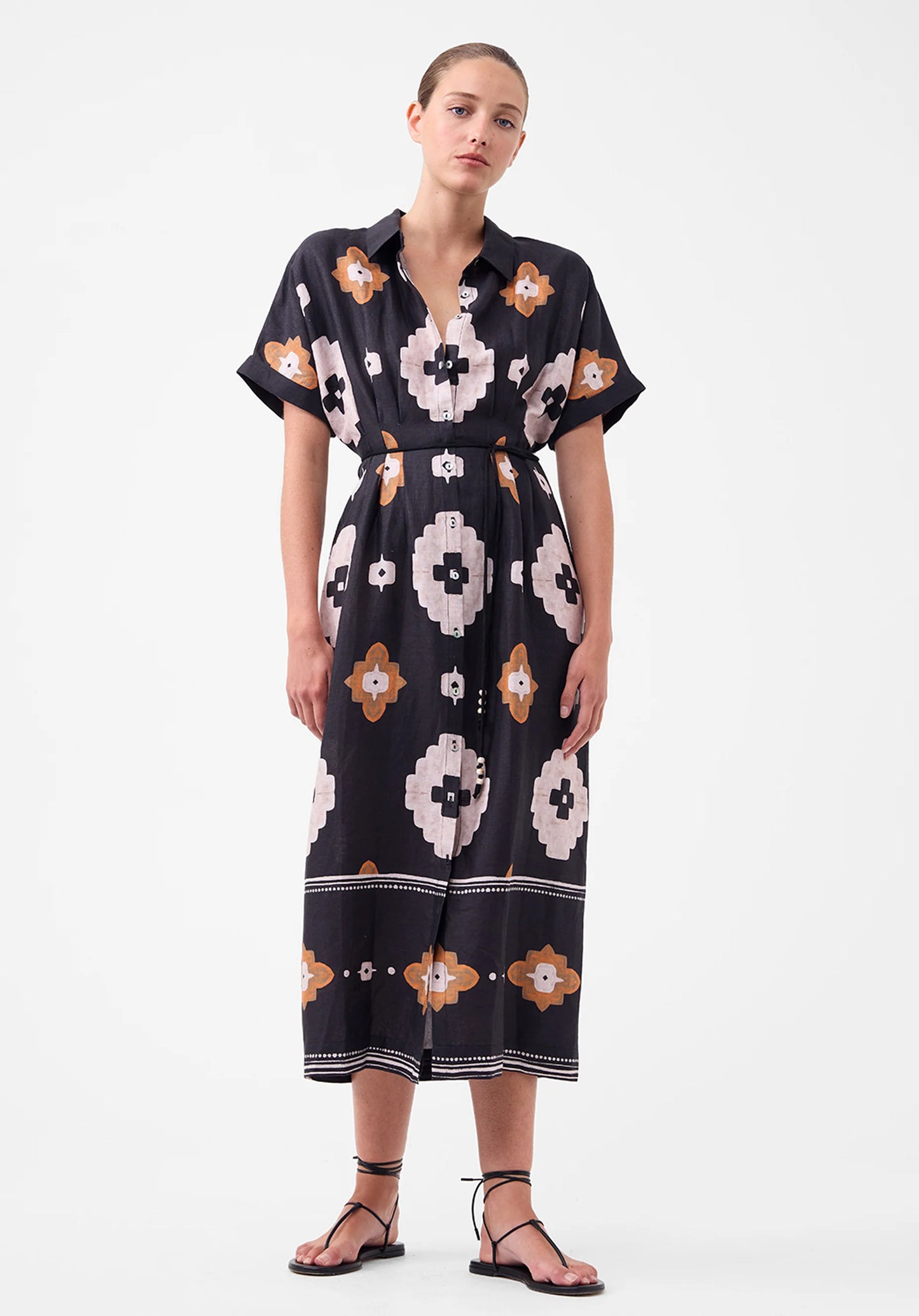 Morrison Navi Linen Print Shirt Dress