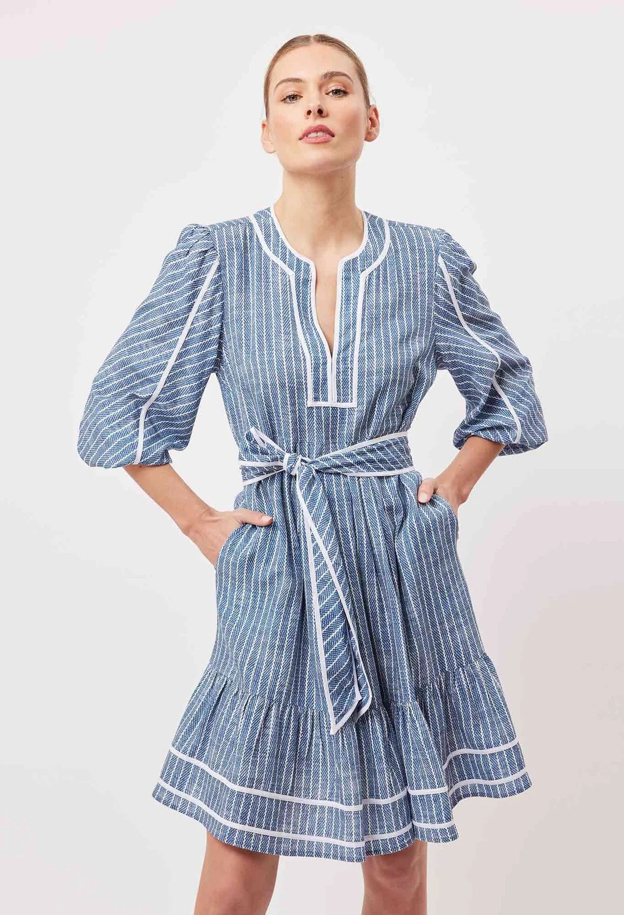 Once Was Antigua Linen Viscose Dress in Del Mar Stripe