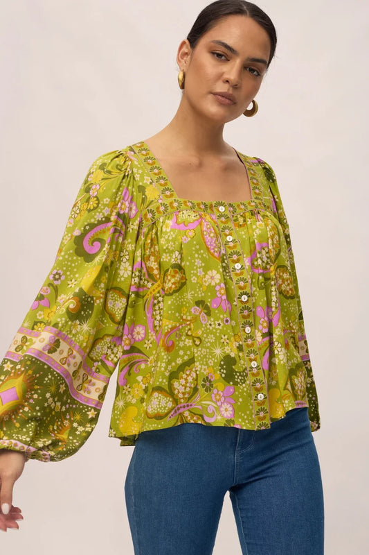 Nine Lives Bazaar Rhiannon Blouse - Chartreuse