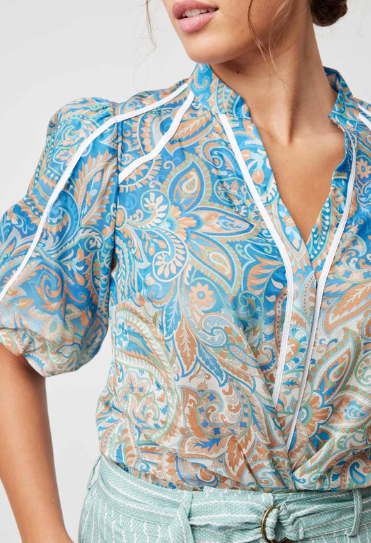 Once Was Salerno Cotton Silk Top in Capri Paisley Print