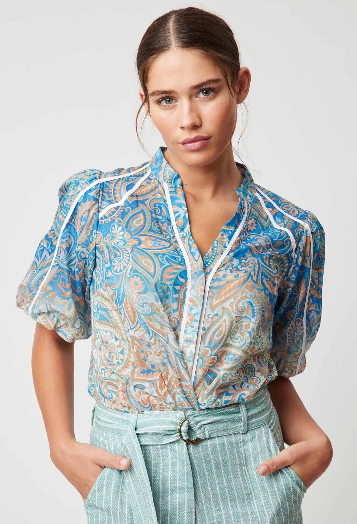 Once Was Salerno Cotton Silk Top in Capri Paisley Print